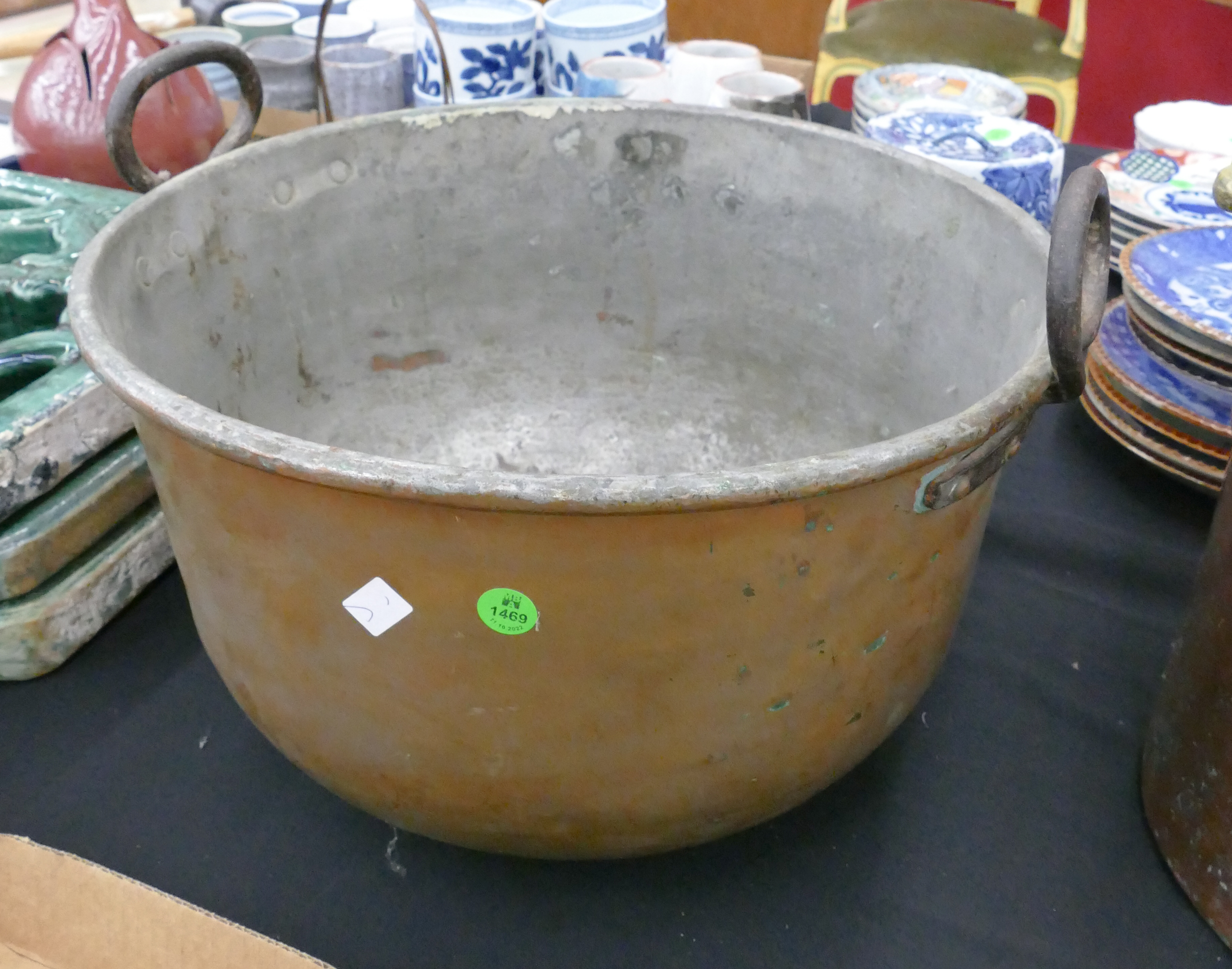 Antique Handled Copper Cauldron-