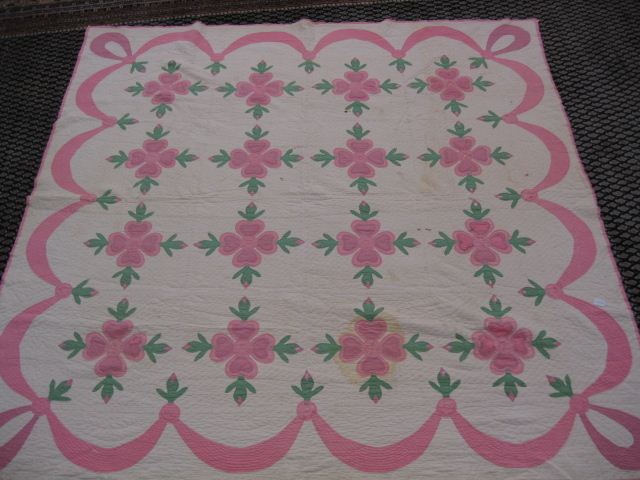 Antique Handmade Quilt floral &