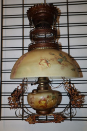 ANTIQUE HANGING OIL LAMP, 22"L