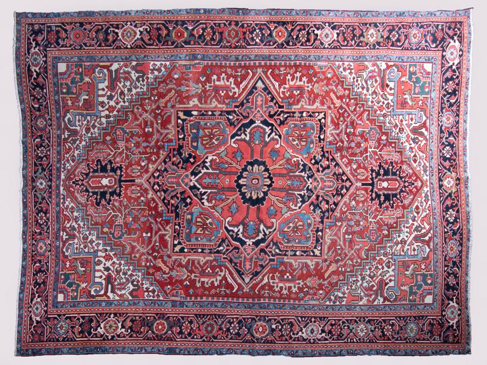 ANTIQUE HERIZ HAND KNOTTED RUG