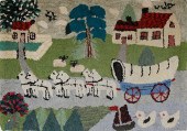 ANTIQUE HOOKED RUG DEPICTING A