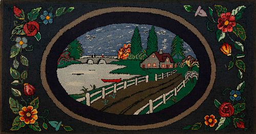 ANTIQUE HOOKED RUG DEPICTING A