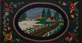 ANTIQUE HOOKED RUG DEPICTING A