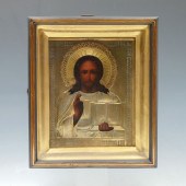 ANTIQUE ICON OF CHRIST IN CUST
