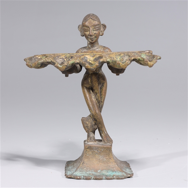 Antique Indian bronze oil lamp with
