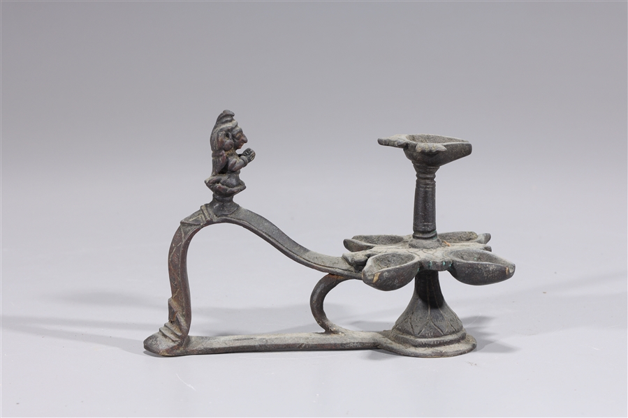 Antique Indian bronze oil lamp with