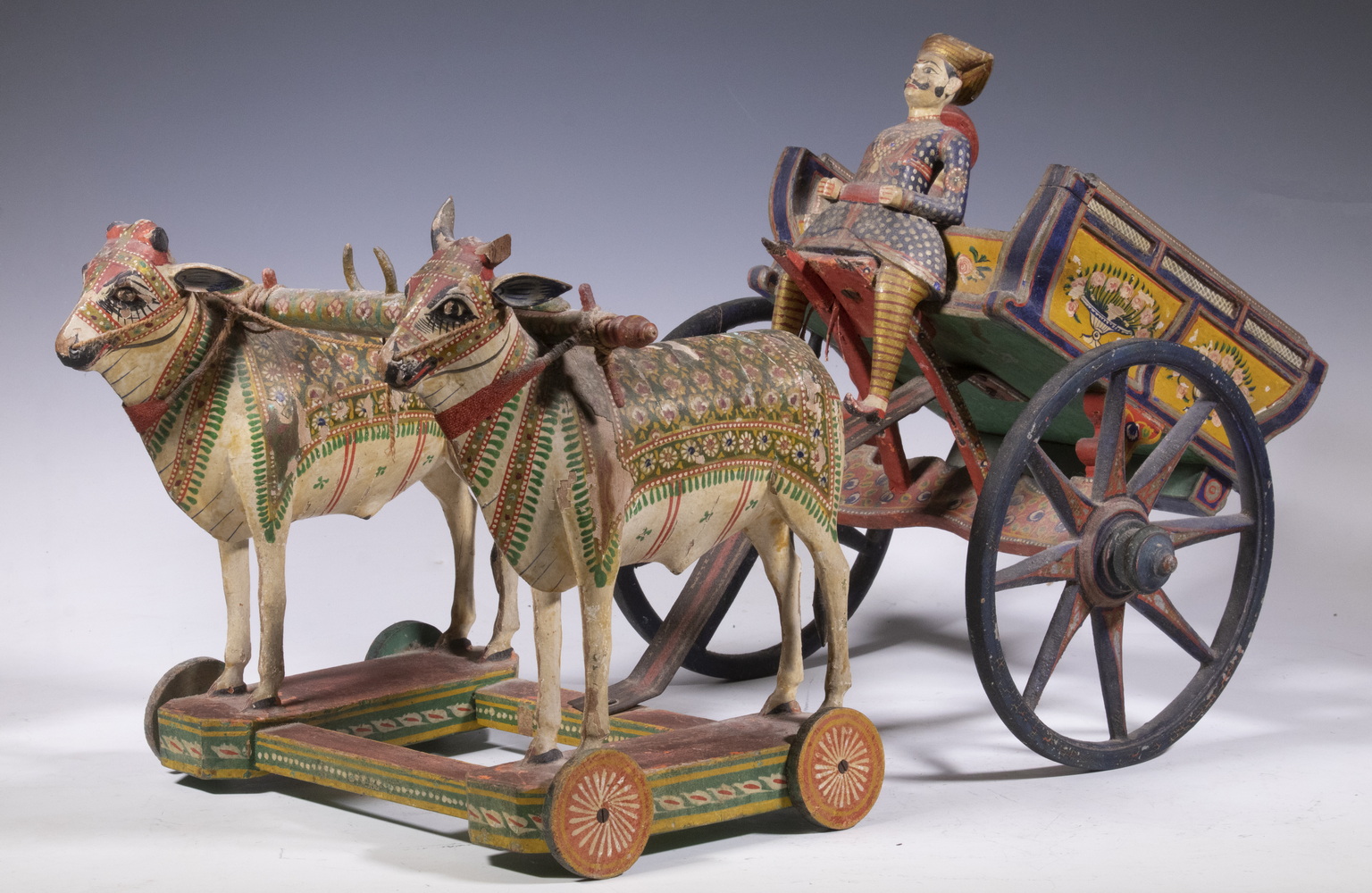 ANTIQUE INDIAN TOY OX CART 19th