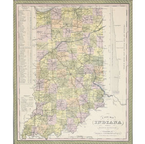 Antique Indiana US State Map;