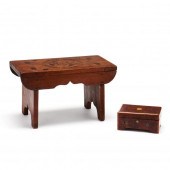 ANTIQUE INLAID FOOTSTOOL AND M