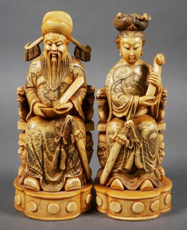 ANTIQUE IVORY KING & QUEEN CHESS