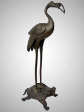 ANTIQUE JAPANESE BRONZE HERON
