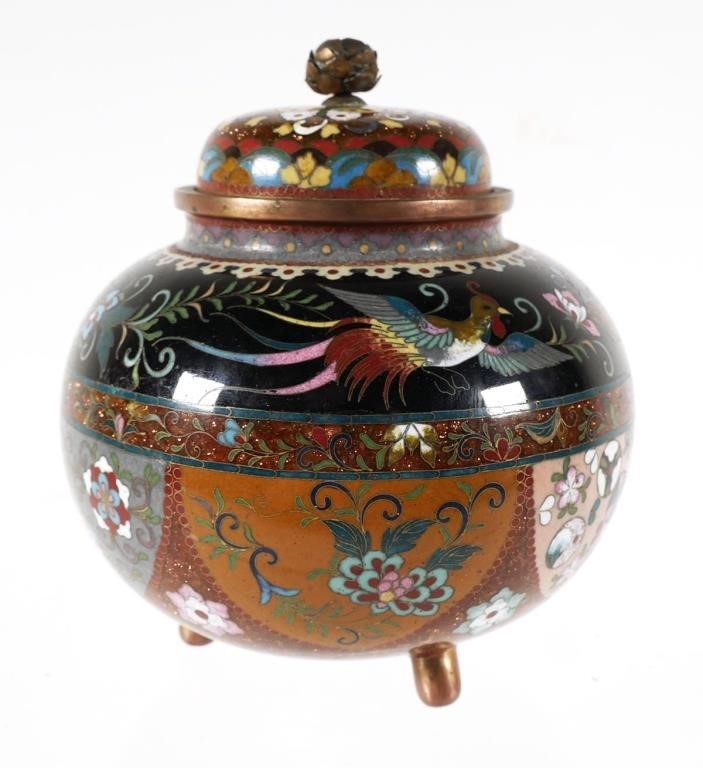ANTIQUE JAPANESE CLOISONNE LIDDED