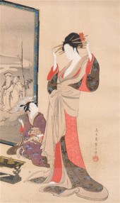 Antique Japanese framed woodbl