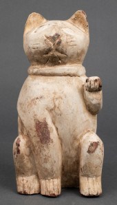 ANTIQUE JAPANESE WOOD MANEKI-N
