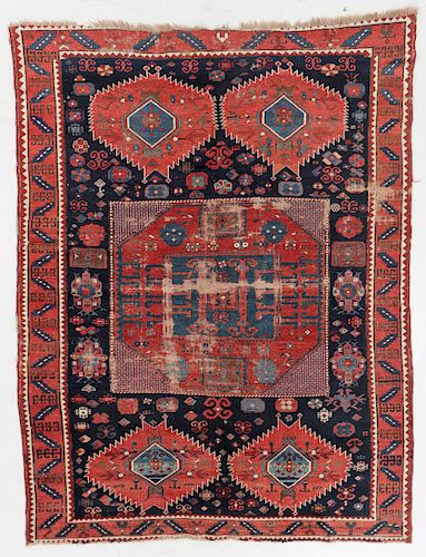 ANTIQUE KAZAK RUG, CAUCASUS: