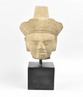 ANTIQUE KHMER STONE HEAD ON ST