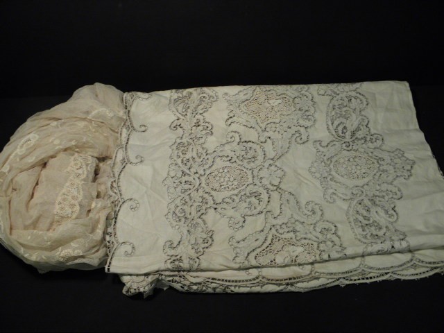 Antique lace banquet tablecloth and