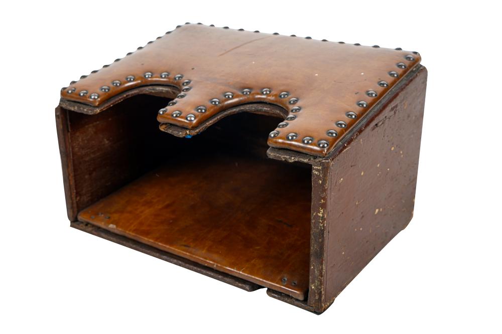ANTIQUE LEATHER & WOOD FOOT