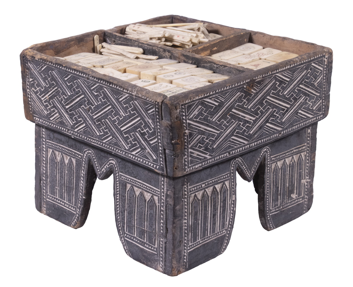 ANTIQUE MAHJONG SET IN CARVED