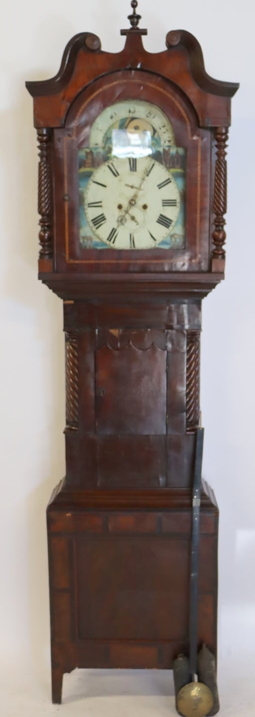ANTIQUE MAHOGANY GRANDFATHER CLOCK.
