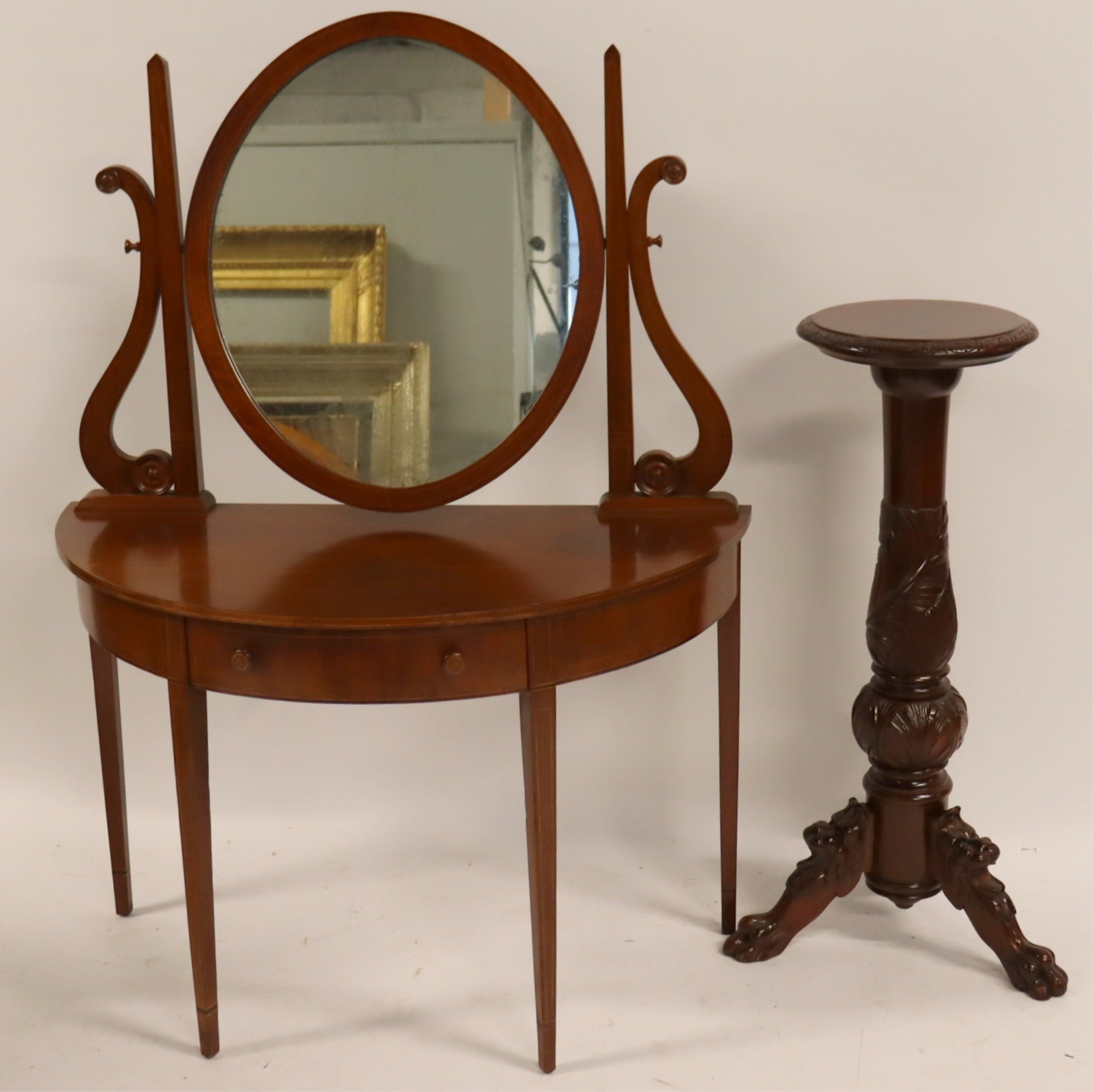 ANTIQUE MAHOGANY VANITY & CARVED