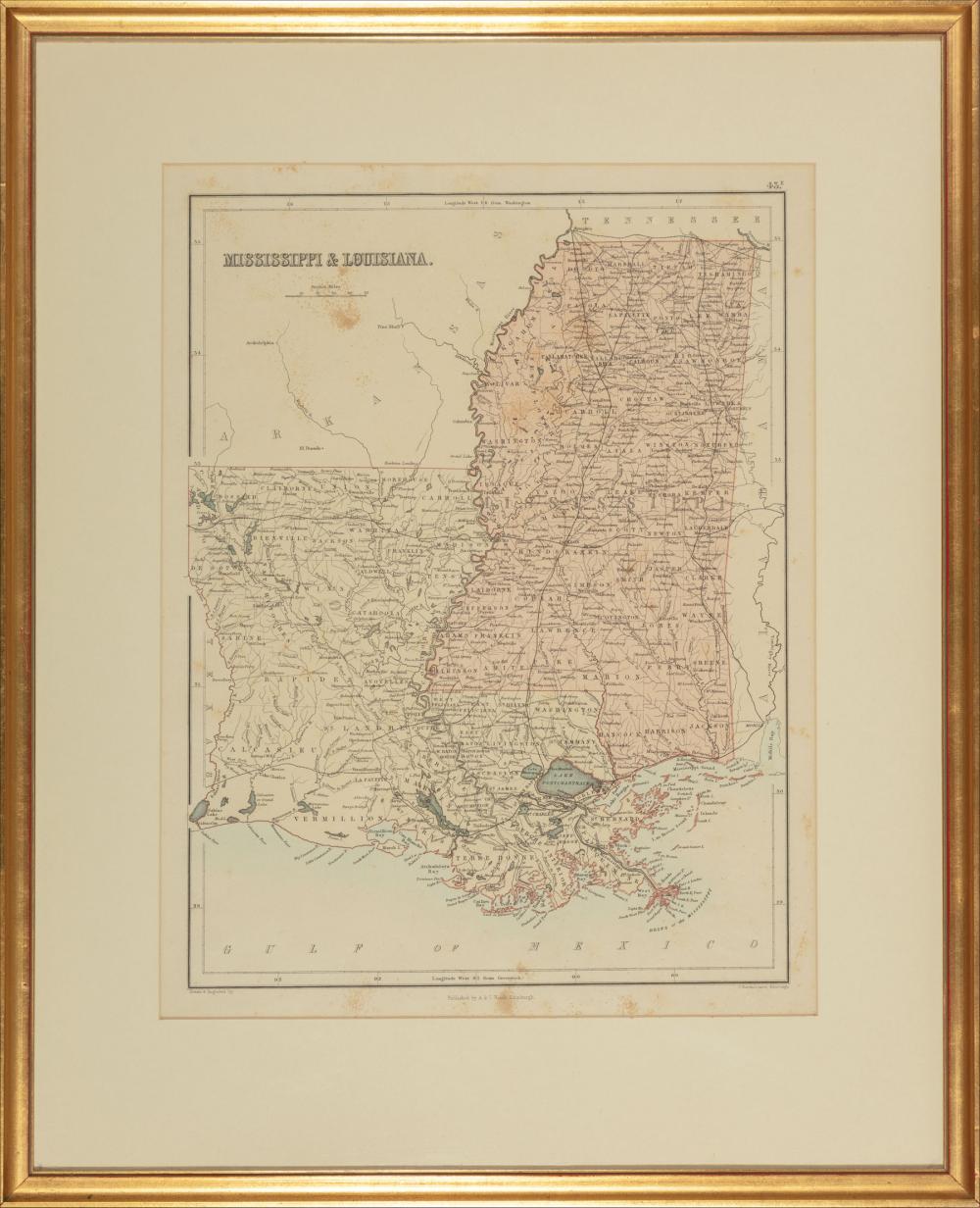 ANTIQUE MAP OF MISSISSIPPI AND