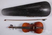 ANTIQUE MAPLE VIOLIN AND BOW.A
