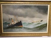 ANTIQUE MARINE RESCUE PAINTING