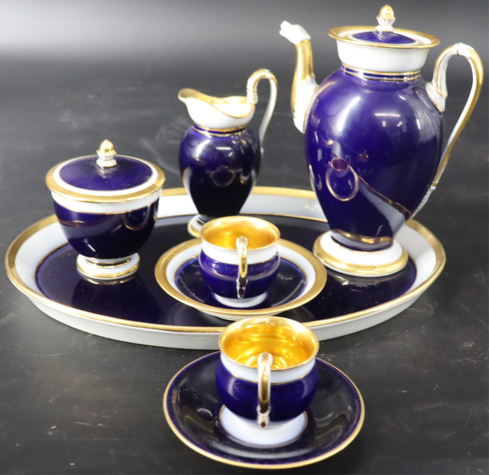 ANTIQUE MEISSEN COBALT & GOLD TEA