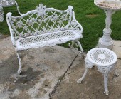 ANTIQUE METAL BENCH, CHAIR & C
