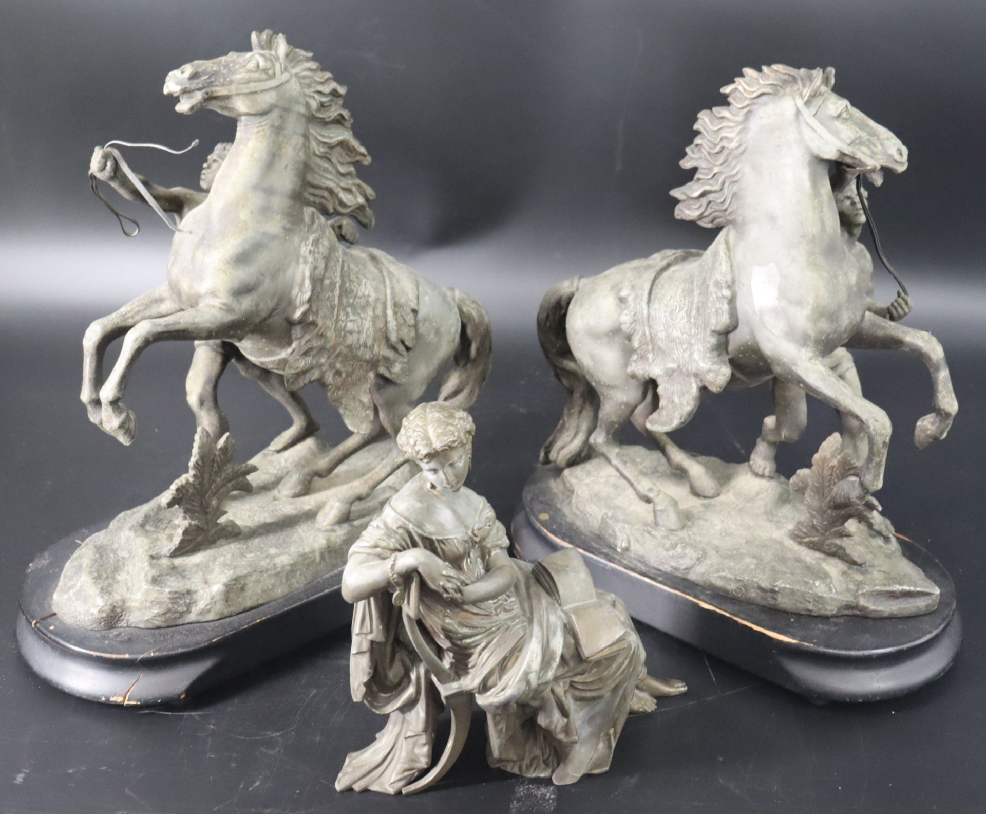 ANTIQUE METAL MARLY HORSES AND A