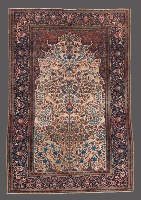Antique Mohtashem Keshan prayer rug