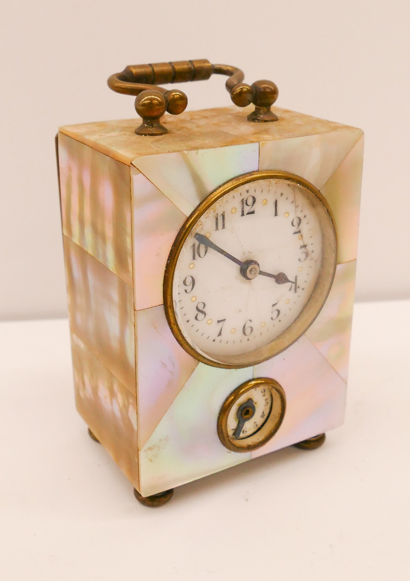 Antique MOP Travel Clock- 3.5''