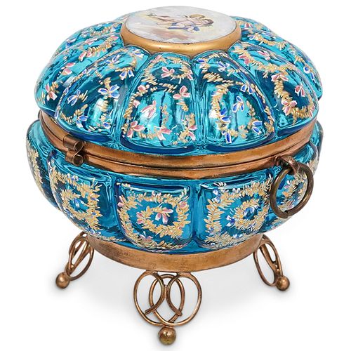 ANTIQUE MOSER ENAMEL GLASS HINGED