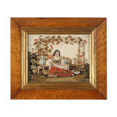 ANTIQUE NEEDLEPOINT OF GIRL FE