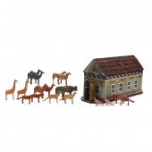 ANTIQUE NOAH'S ARK AND ANIMALS
