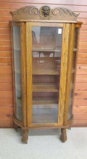 ANTIQUE OAK AND CURVED GLASS C