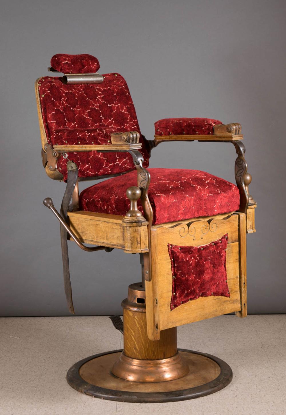 ANTIQUE OAK BARBER CHAIR,