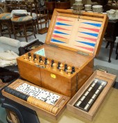 ANTIQUE OAK BOXED GAMES SET In