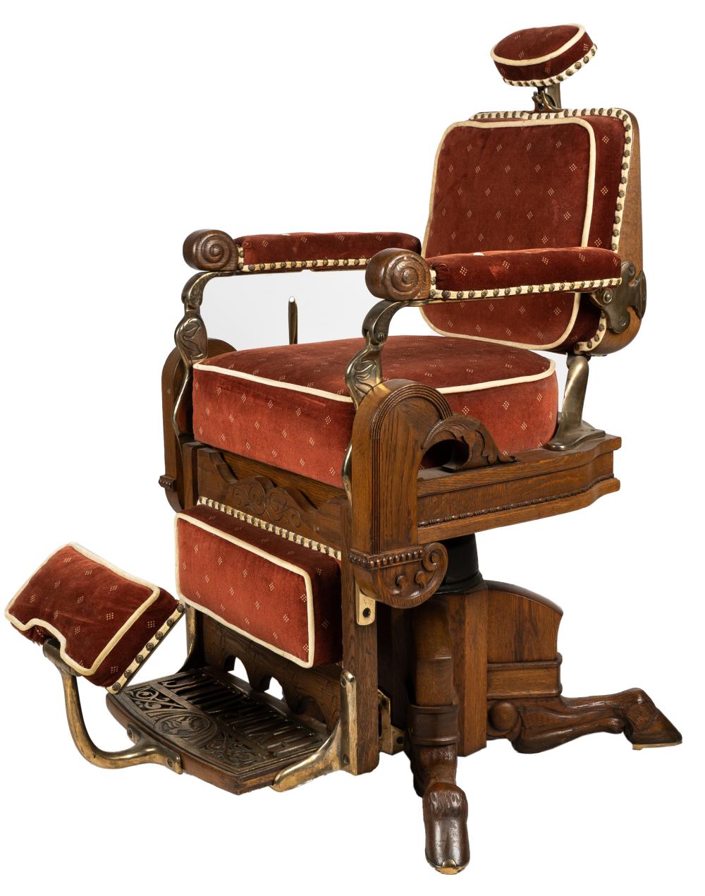 ANTIQUE OAK & BRASS BARBER