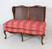 ANTIQUE OAK & CANE SETTE<br>Wi