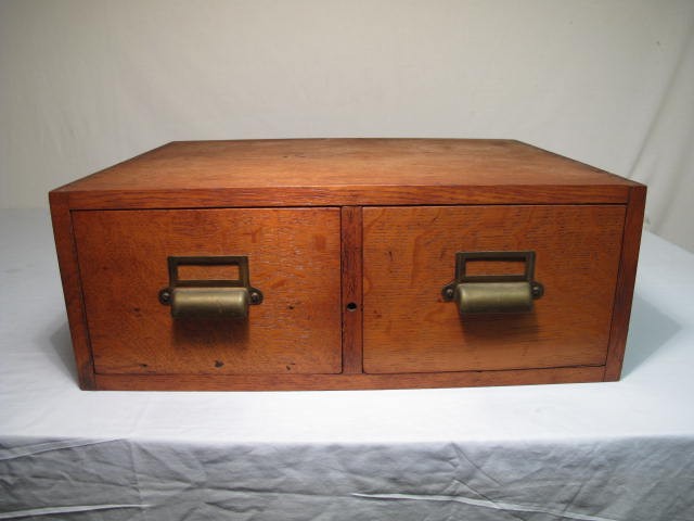 Antique oak card filing box.