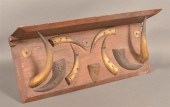ANTIQUE OAK COW HORN DECORATED