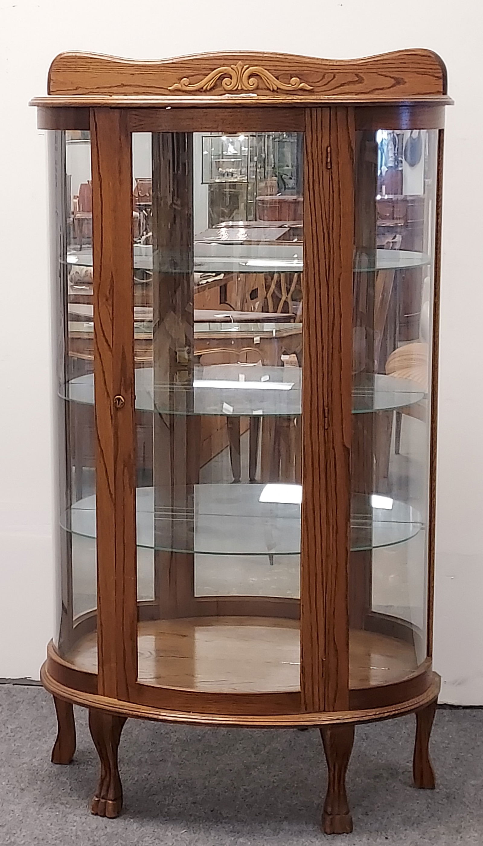 ANTIQUE OAK CURVED GLASS