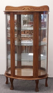 ANTIQUE OAK CURVED GLASS VITRI