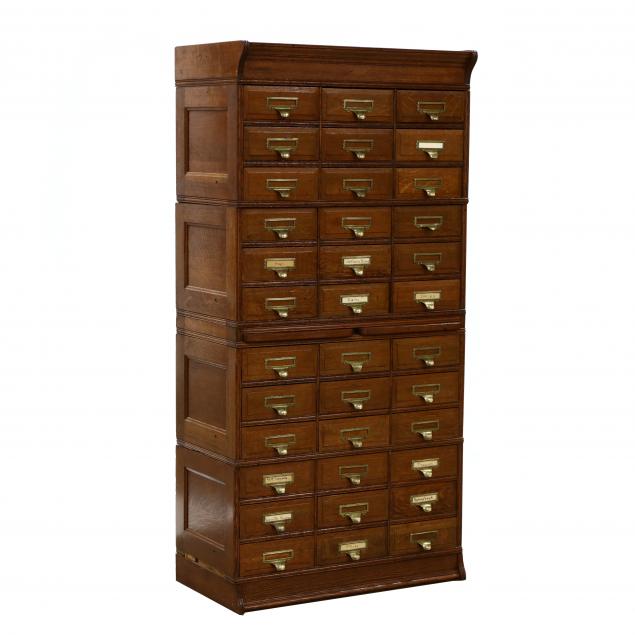 ANTIQUE OAK FOUR-STACK FILING