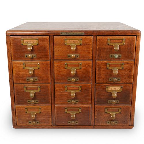 ANTIQUE OAK LIBRARY CARD