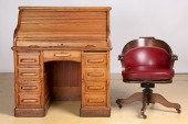 ANTIQUE OAK ROLLTOP DESK AND A