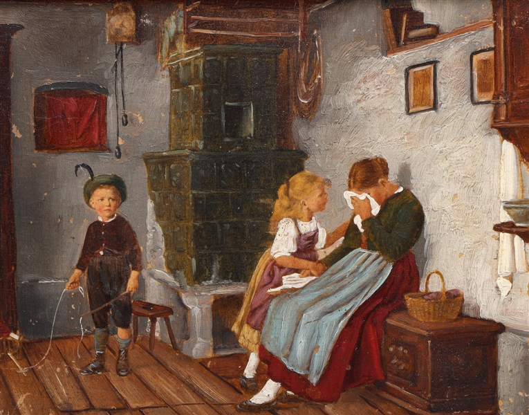 Antique oil on board painting of