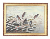 ANTIQUE OIL PAINTING SPARROWS